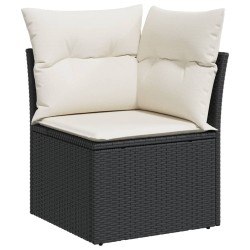 Salon de jardin 7 pcs avec coussins noir résine tressée 