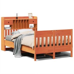 Cadre de lit sans matelas cire marron 135x190cm bois pin massif 