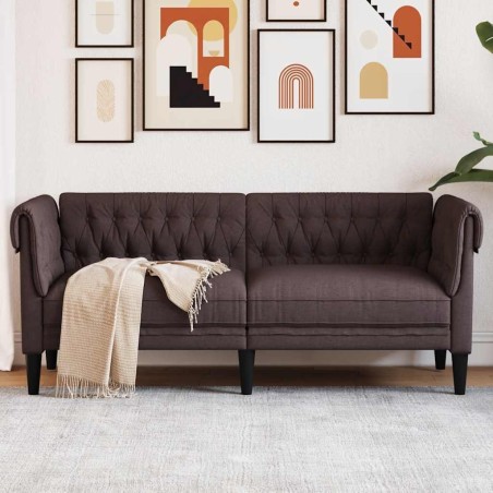 Canapé Chesterfield 2 places marron foncé tissu 
