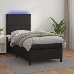 Sommier à lattes de lit avec matelas et LED Noir 90x190 cm 
