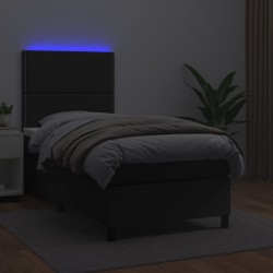 Sommier à lattes de lit avec matelas et LED Noir 90x190 cm 