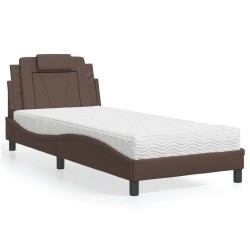 Lit avec matelas marron 80x200 cm similicuir 