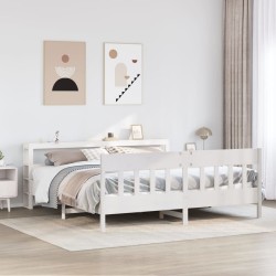 Cadre de lit sans matelas blanc 200x200 cm bois massif de pin 