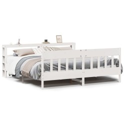 Cadre de lit sans matelas blanc 200x200 cm bois massif de pin 