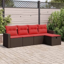 Salon de jardin avec coussins 5 pcs marron résine tressée 