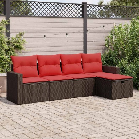 Salon de jardin avec coussins 5 pcs marron résine tressée 