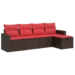 Salon de jardin avec coussins 5 pcs marron résine tressée 