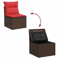 Salon de jardin avec coussins 5 pcs marron résine tressée 