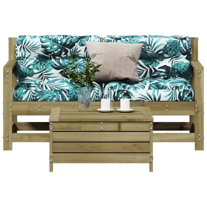 Salon de jardin 3 pcs avec coussins bois de pin imprégné 