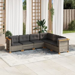 Salon de jardin 6 pcs avec coussins gris résine tressée 
