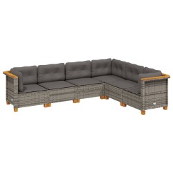 Salon de jardin 6 pcs avec coussins gris résine tressée 