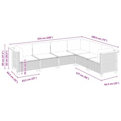 Salon de jardin 6 pcs avec coussins gris résine tressée 