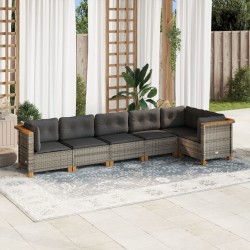 Salon de jardin 6 pcs avec coussins gris résine tressée 