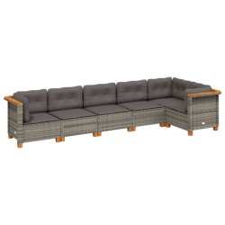 Salon de jardin 6 pcs avec coussins gris résine tressée 