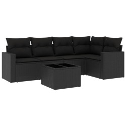 Salon de jardin 6 pcs avec coussins noir résine tressée 