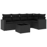 Salon de jardin 6 pcs avec coussins noir résine tressée 