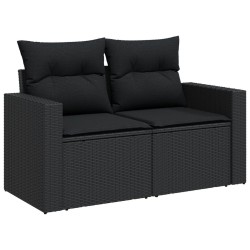 Salon de jardin 6 pcs avec coussins noir résine tressée 