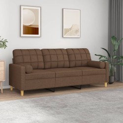 Canapé 3 places avec oreillers décoratifs marron 180 cm tissu 