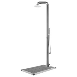 Douche de jardin avec base gris 230 cm Acier inoxydable 