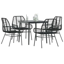 Ensemble à manger de jardin 5 pcs noir résine tressée verre 