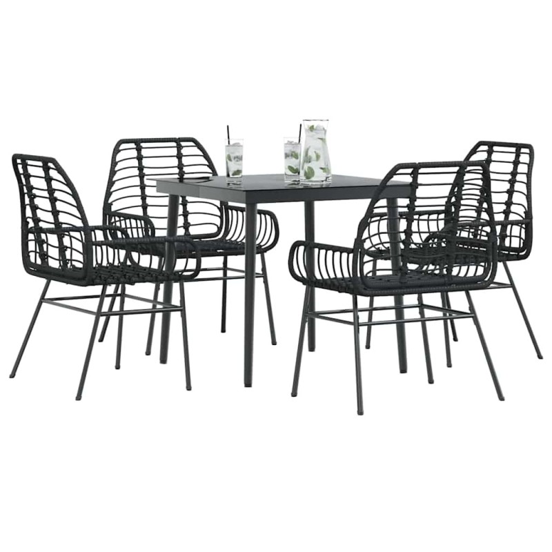Ensemble à manger de jardin 5 pcs noir résine tressée verre 