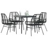 Ensemble à manger de jardin 5 pcs noir résine tressée verre 