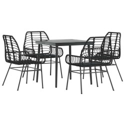 Ensemble à manger de jardin 5 pcs noir résine tressée verre 