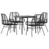 Ensemble à manger de jardin 5 pcs noir résine tressée verre 