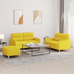 Ensemble de canapés 3 pcs avec coussins Jaune clair Tissu 