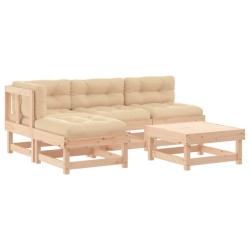 Salon de jardin 5 pcs avec coussins bois massif 