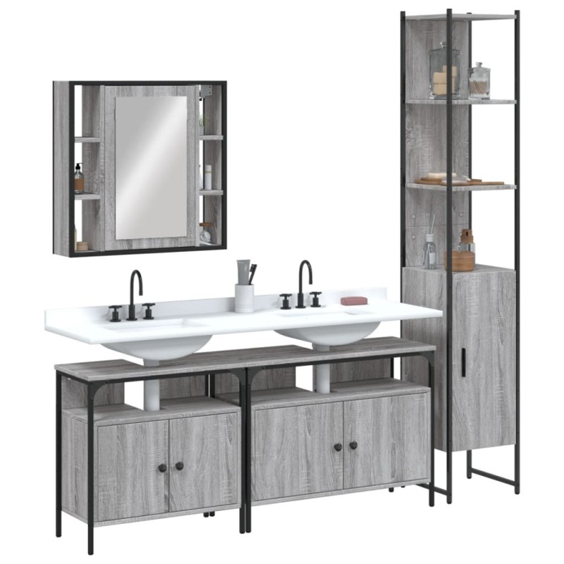 Ensemble d'armoires de salle de bain 4 pcs sonoma gris 