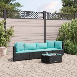 Salon de jardin 5 pcs avec coussins noir résine tressée 