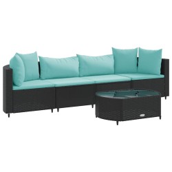 Salon de jardin 5 pcs avec coussins noir résine tressée 