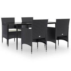 Ensemble à manger de jardin avec coussins 5 pcs Noir 