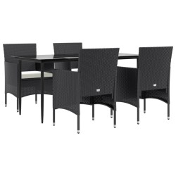 Ensemble à manger de jardin avec coussins 5 pcs Noir 