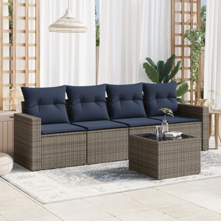 Salon de jardin 5 pcs avec coussins gris résine tressée 