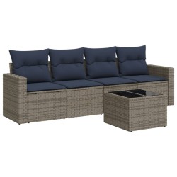 Salon de jardin 5 pcs avec coussins gris résine tressée 