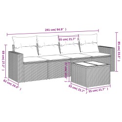 Salon de jardin 5 pcs avec coussins gris résine tressée 