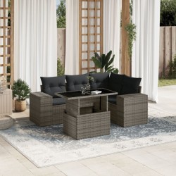 Salon de jardin 5 pcs avec coussins gris résine tressée 