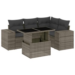 Salon de jardin 5 pcs avec coussins gris résine tressée 