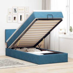 Cadre de lit ottoman avec matelas bleu foncé 90x190 cm velours 