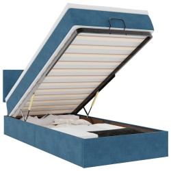 Cadre de lit ottoman avec matelas bleu foncé 90x190 cm velours 