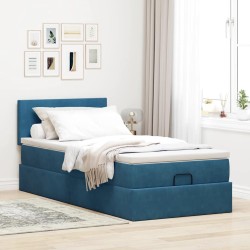 Cadre de lit ottoman avec matelas bleu foncé 90x190 cm velours 