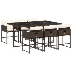 Ensemble à manger de jardin et coussins 7 pcs marron rotin 