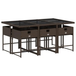 Ensemble à manger de jardin et coussins 7 pcs marron rotin 