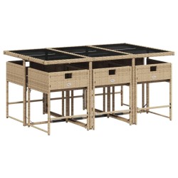 Ensemble à manger de jardin et coussins 7 pcs beige poly rotin 
