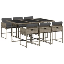 Ensemble à manger de jardin et coussins 7 pcs gris rotin 