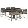 Ensemble à manger de jardin et coussins 7 pcs gris rotin 