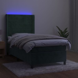 Sommier à lattes de lit et matelas et LED Vert foncé 90x190cm 