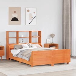 Lit bibliothèque sans matelas cire marron 135x190cm bois massif 